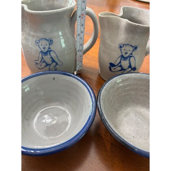 Vtg Bastine Stoneware‎ Teddy Bear Pitcher Creamer & Bowl Set 4 Pc - Picture 11 of 11